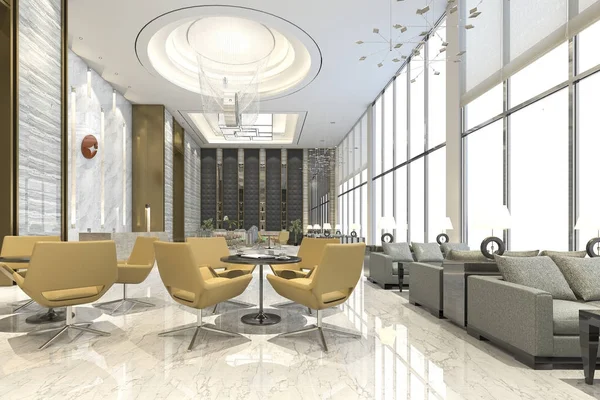 Rendering Yellow Chair Luxury Hotel Lounge Reception — Stock Photo, Image