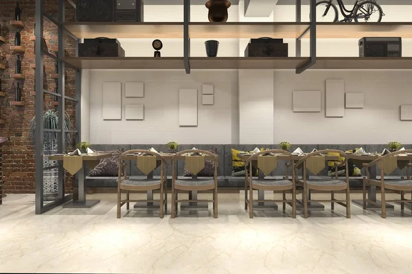 Renderowania Loft Drewna Luksusowy Hotel Recepcja Restauracja Café Lounge — Zdjęcie stockowe