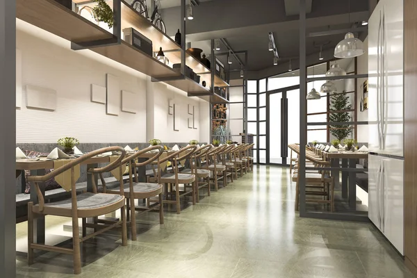 Rendering Loft Hout Luxe Receptie Van Het Hotel Café Loungerestaurant — Stockfoto