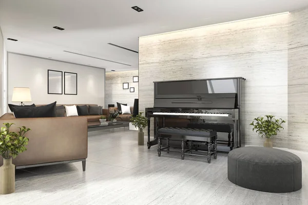 Rendering Modernes Wohnzimmer Mit Klavier Und Sessel — Stockfoto