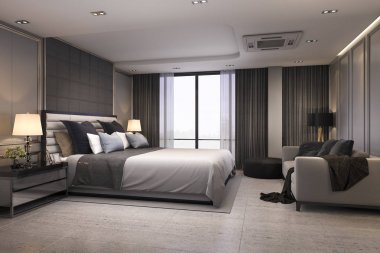 3D işleme modern lüks klasik yatak odası ile mermer dekor