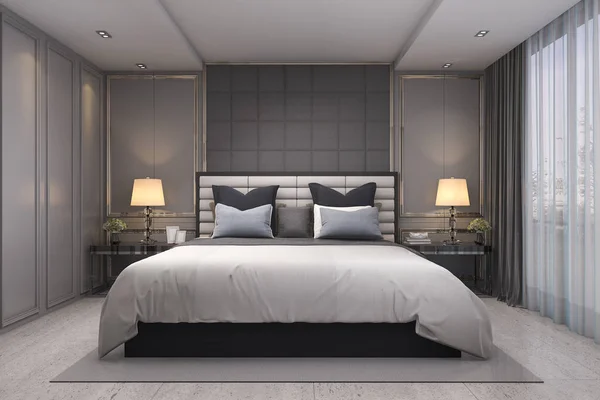 Візуалізація Сучасної Розкішної Класичної Спальні Мармуровим Декором — стокове фото