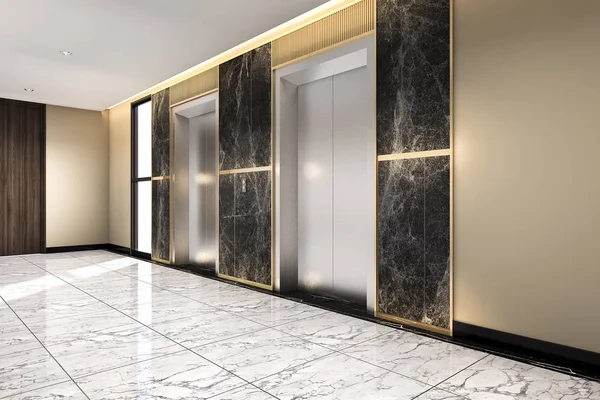 Rendering Modern Steel Elevator Lift Lobby Business Hotel Luxury Design — Stock Photo, Image