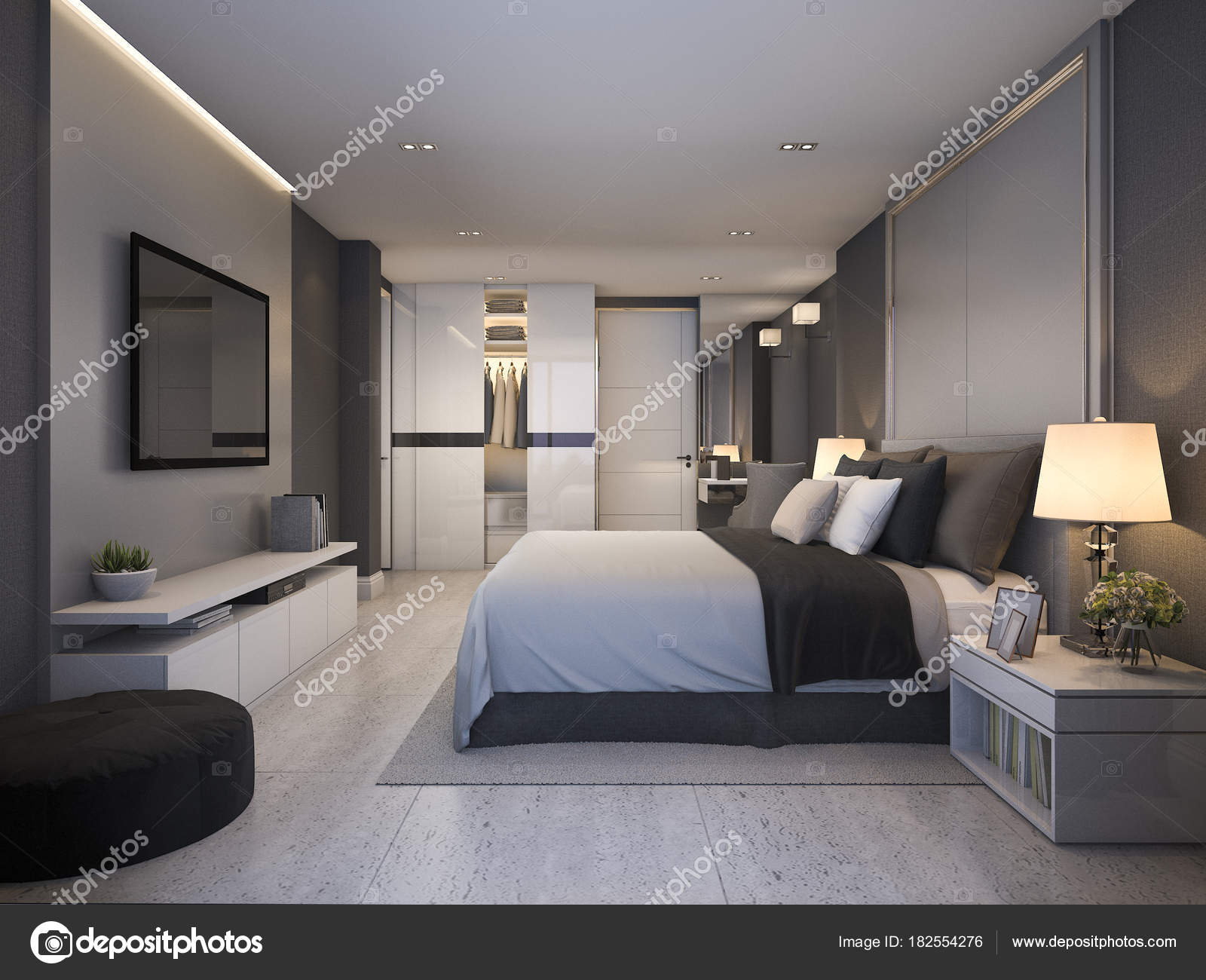 Rendering Schöne Luxus Schlafzimmer Suite Hotel Mit Fernseher