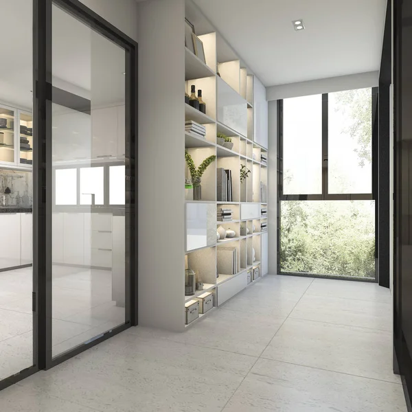Rendering Modern Shelf Design Corridor Window — Stock Photo, Image