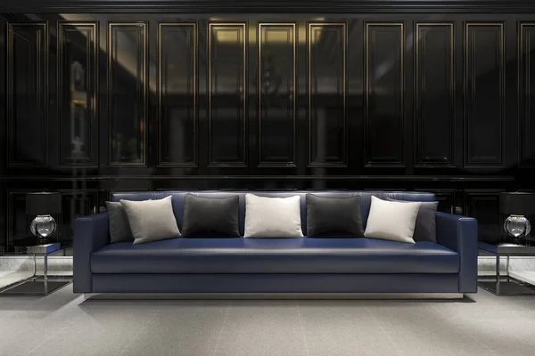 Rendering Lounge Hotel Nero Con Riflettono Design Della Parete Classico — Foto Stock