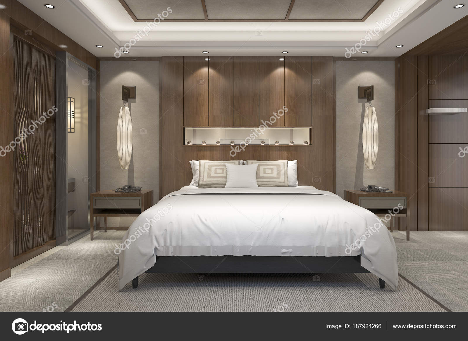 Suite camera letto lusso moderno rendering resort con bagno — foto ... Camera da letto lusso