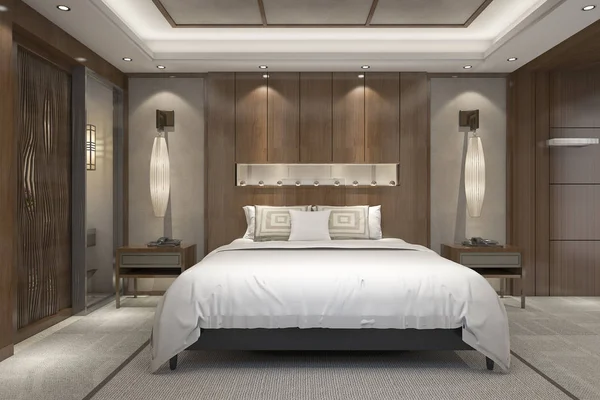Rendering Moderne Luxus Schlafzimmer Suite Resort Mit Bad — Stockfoto