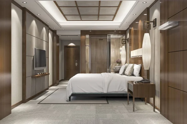 Rendering Moderne Luxus Schlafzimmer Suite Resort Mit Bad — Stockfoto