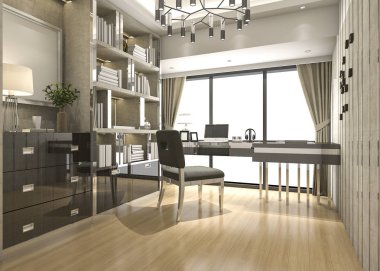 3D render iş toplantı ve ev ofis odasına çalışma