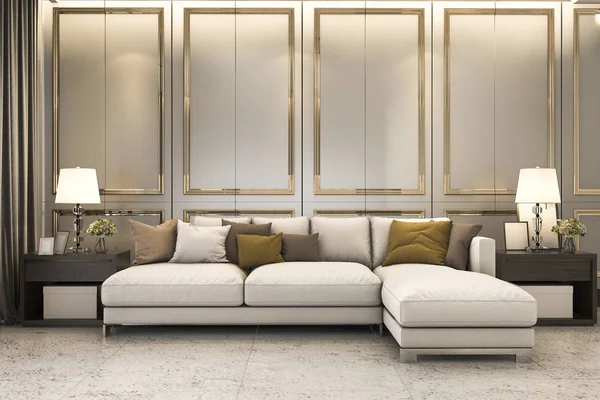 Rendering Nice Soft Sofa Dekat Dekorasi Emas Mewah — Stok Foto