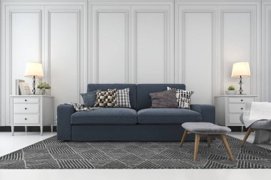 3D render sahte kadar çerçeve ile kanepe oturma odasında