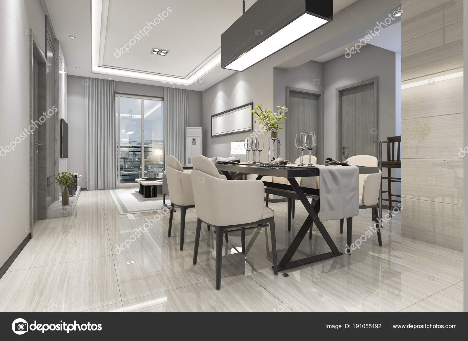 Rendering moderna sala pranzo soggiorno con arredamento lusso — foto ... Sala arredamento