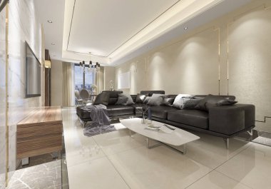 3D rendering lüks ve modern oturma odası ve yemek odası