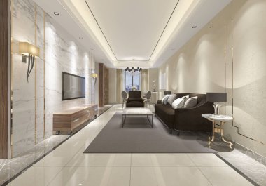 3D rendering lüks ve modern oturma odası ve yemek odası
