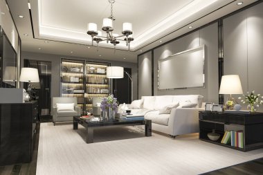 3D rendering lüks ve modern oturma odası ve yemek odası