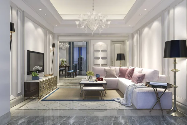 3D rendering lüks ve modern oturma odası ve yemek odası