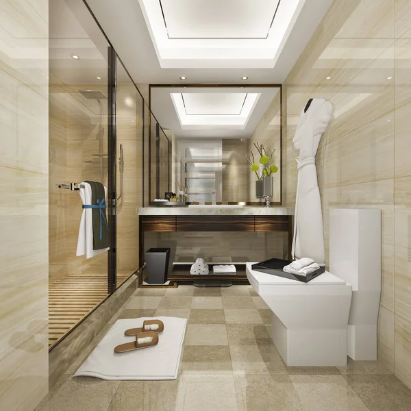 3d rendering modern bathroom with luxury tile decor