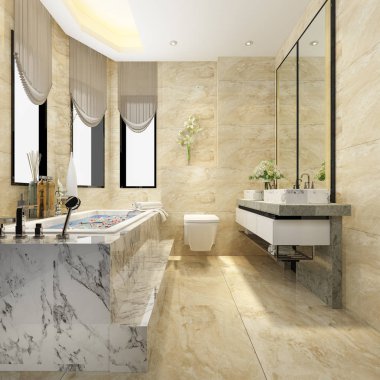 Lüks fayanslı klasik modern banyo.