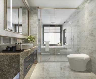 Lüks fayanslı klasik modern banyo.