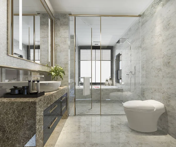 Rendering Classic Modern Bathroom Luxury Tile Decor — Stock Photo, Image