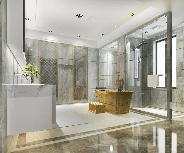 Rendering Klassieke Moderne Badkamer Met Luxe Tegel Decor — Stockfoto