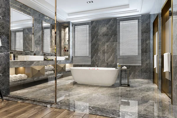 Rendering Classic Modern Bathroom Luxury Tile Decor — Stock Photo, Image