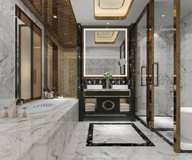 3D render lüks modern tasarım banyo ve tuvalet