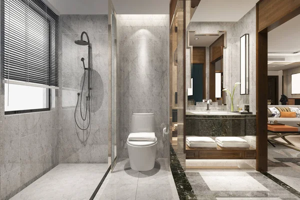 Rendering Classic Modern Bathroom Luxury Tile Decor Living Room — Stock Photo, Image