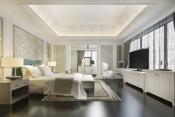 Rendering Classic Luxury Bedroom Make Table Window — Stock Photo, Image