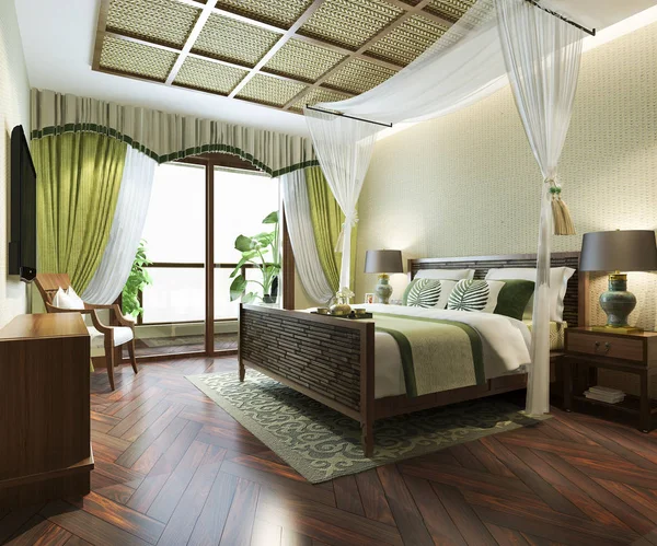 Rendering Mewah Kamar Tidur Tropis Suite Hotel Resor Dan Resor — Stok Foto