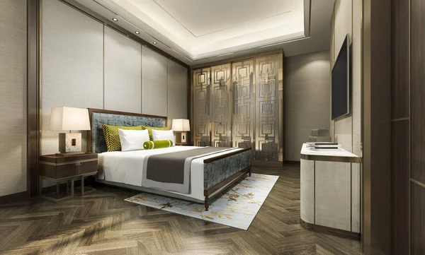 Vykreslování Luxusní Moderní Ložnice Apartmá Hotelu Šatní Skříní Chodit Skříni — Stock fotografie