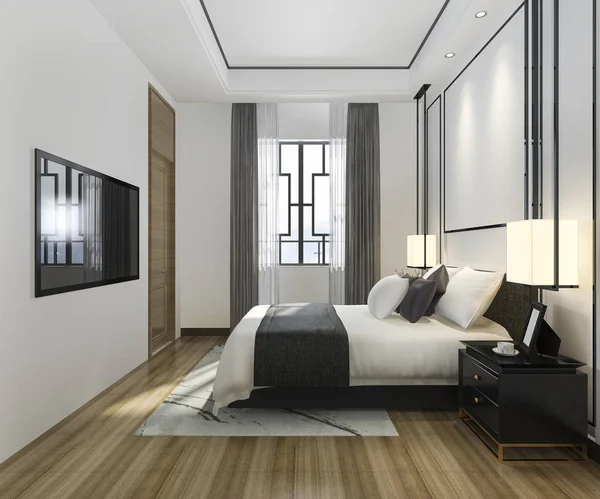 Rendering Beautiful Minimal Luxury Asian Bedroom Suite Hotel — Stock Photo, Image