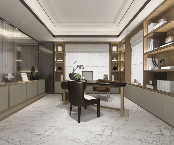 3d rendering luxury business meeting and working room in home office