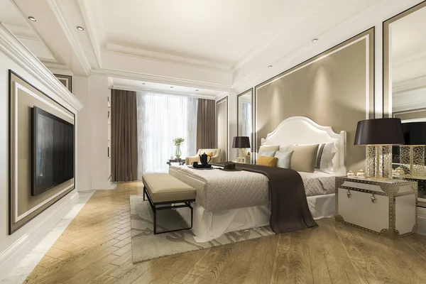 Rendering Klassieke Europese Luxe Slaapkamer Suite Hotel Met — Stockfoto