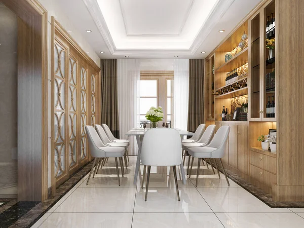 Rendering Sala Pranzo Moderna Soggiorno Con Mensola Lusso Decor Vino — Foto Stock