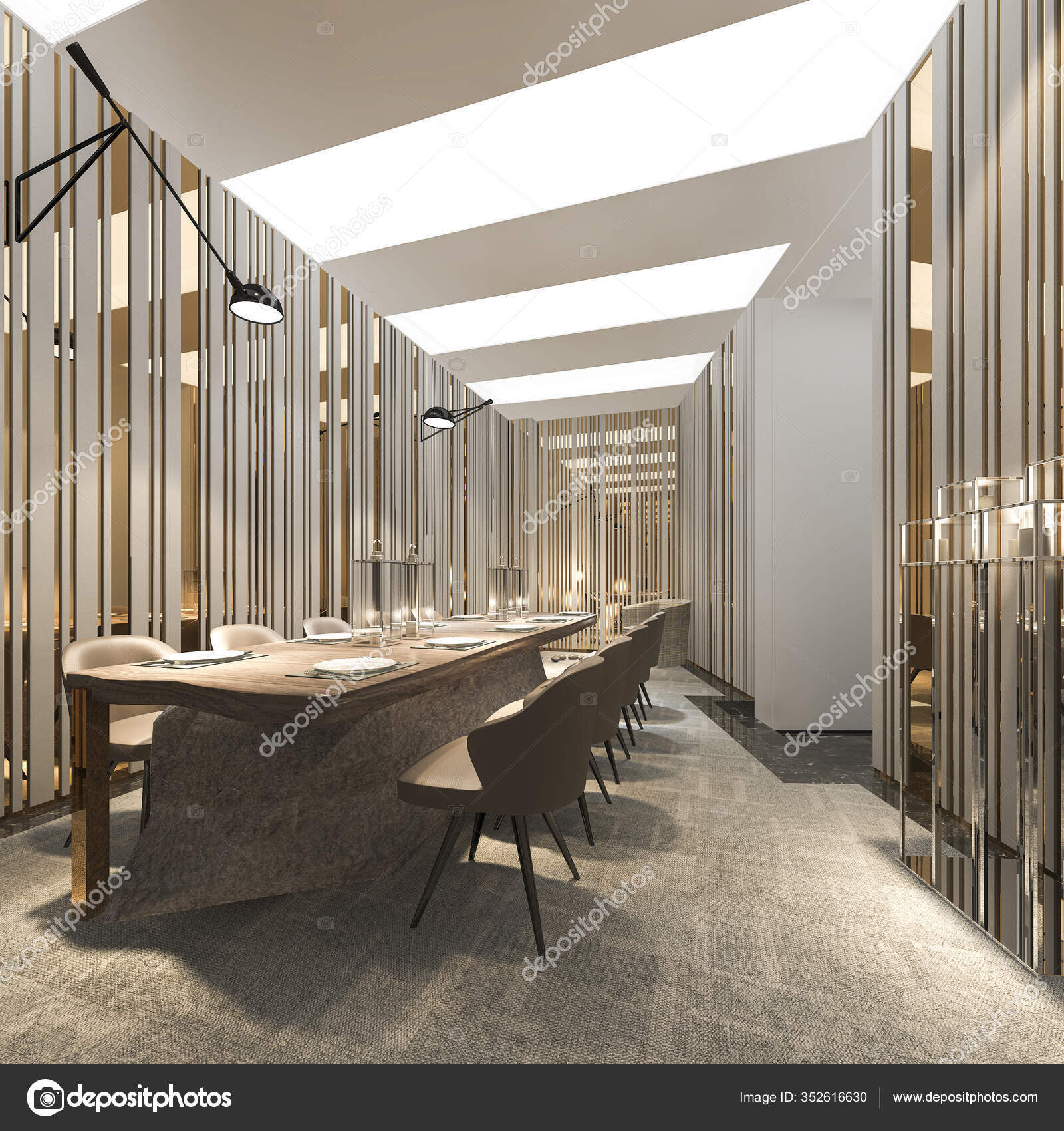 Rendering Modern Luxury Dining Room Gold Mirror — Stock Photo © dit26978 352616630