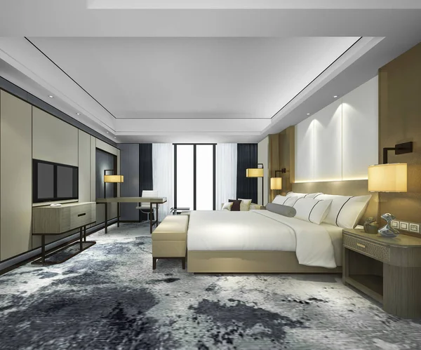 Rendering Luxus Moderne Schlafzimmer Suite Hotel — Stockfoto