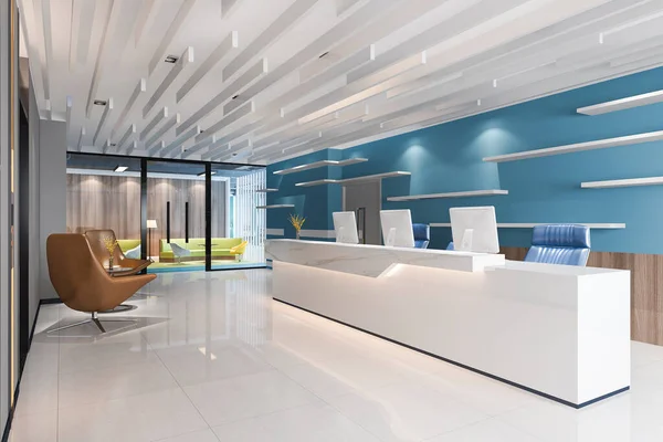 Візуалізація Сучасного Розкішного Готелю Офісного Прийому Лаунжу Синім Декором — стокове фото