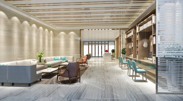 Renering Elegant Lounge Lobby Area Library Working Desk — Stock Photo, Image