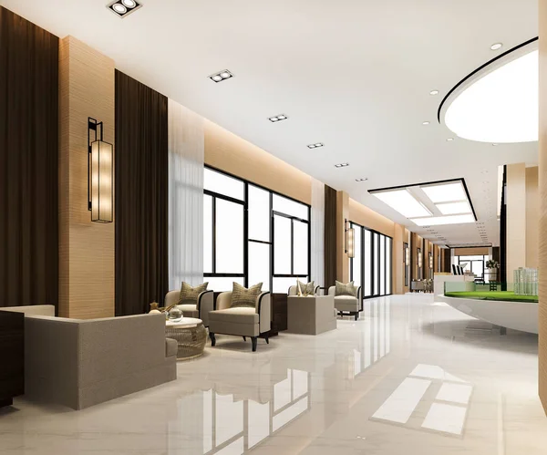Renderização Grande Hotel Luxo Recepção Hall Vendas Condomínio Centro — Fotografia de Stock