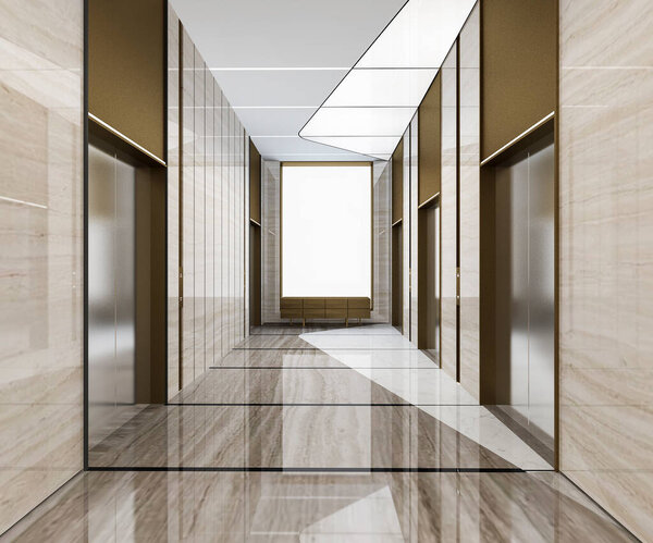 3d rendering modern steel elevator lift lobby in business hotel with luxury design near corridor