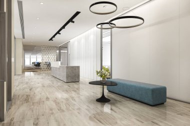 3D görüntüleme lüks otel resepsiyon salonu ve ofis modern minimal sayaç