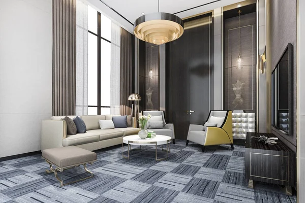 Rendering Classic Luxury Living Room Lobby Lounge Chandelier Decor — Stock Photo, Image