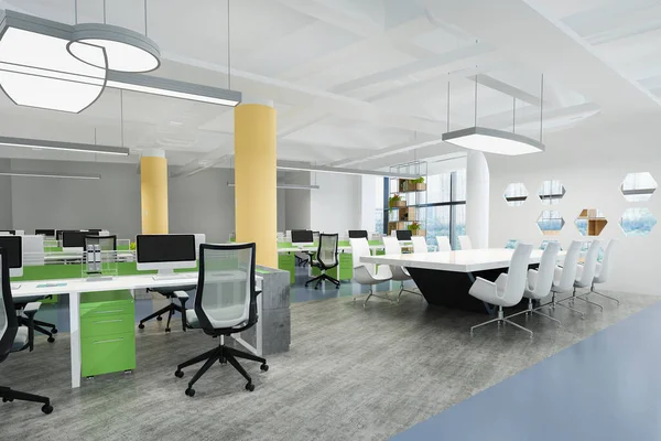 Representación Reunión Negocios Sala Trabajo Edificio Oficinas Con Decoración Verde — Foto de Stock