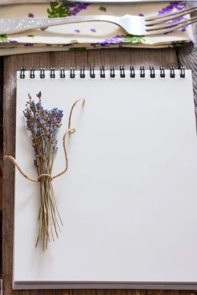 Lavender and notebook, copy space