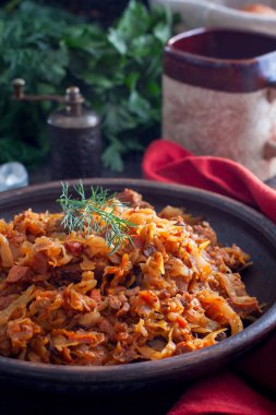 Taze ve ekşi lahana, seçici odak yapılan geleneksel Lehçe bigos