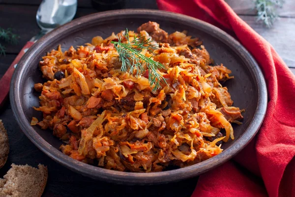 Bigos, un plato tradicional polaco con col, horizontal — Foto de Stock