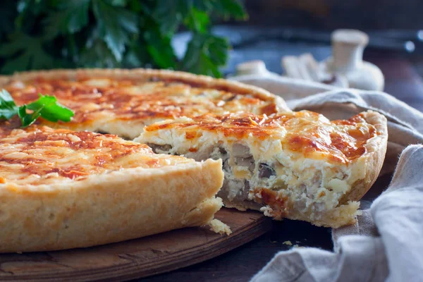 Ev yapımı yemek pasta tavuk ve peynir, yatay — Stok fotoğraf