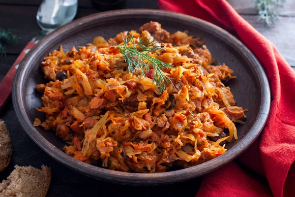 Bigos, un plato tradicional polaco con col, horizontal — Foto de Stock